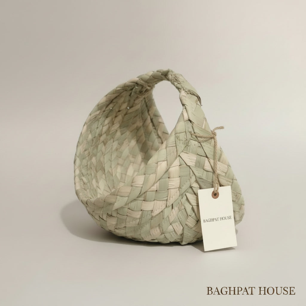 Moradabad Palm Leaf Basket Bag — Natural